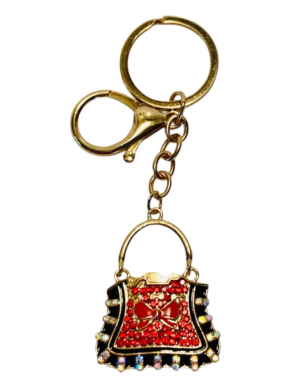 Mint Gold-Tone Red Crystal Handbag Key & Card Holder Charm